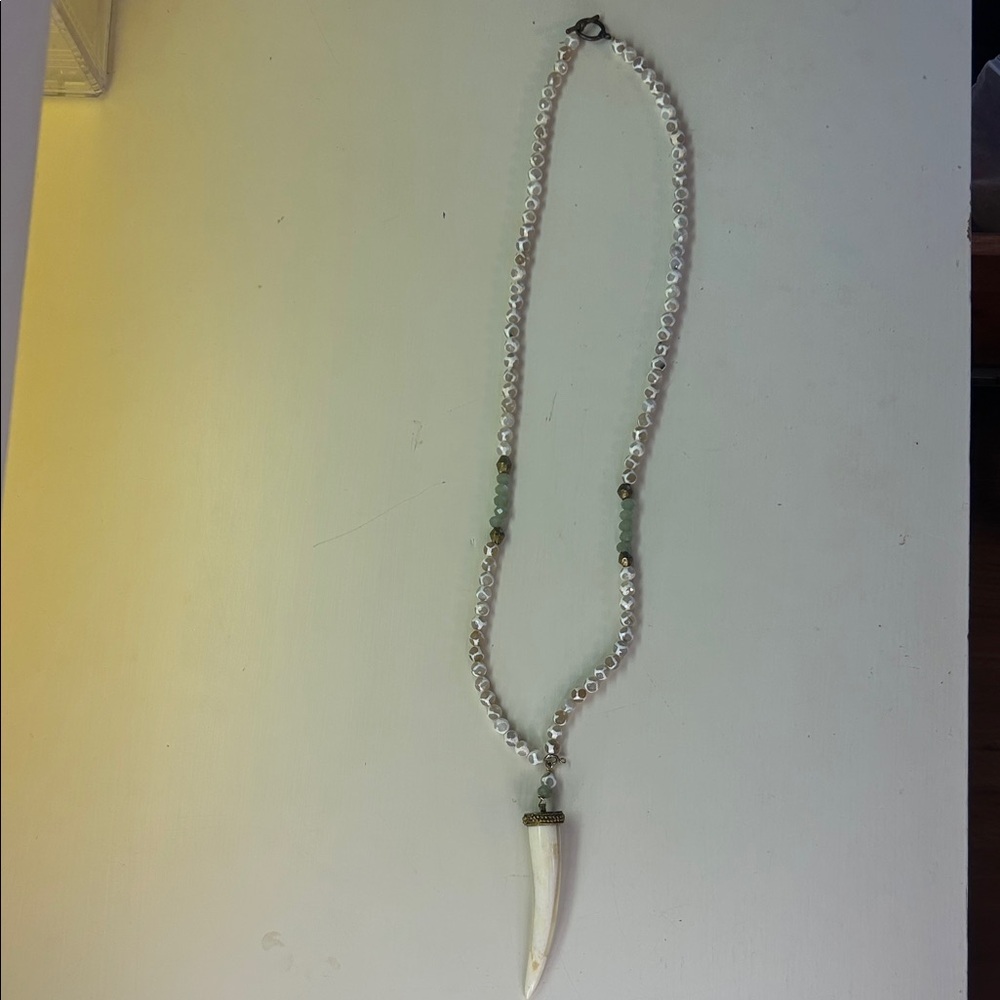 Beaded White Horn Pendant Necklace - Women Jewelry